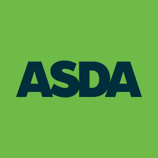 ASDA logo with green background and bold dark blue letters.