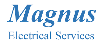 Partial logo with blue cursive text for an electrical service company.