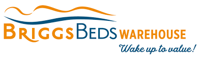 Logo with stylized orange wave and text emphasizing beds and waking.