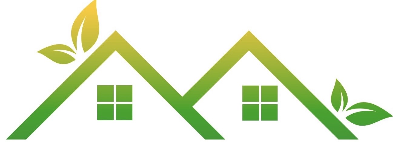 Green and yellow gradient house roof with windows logo.